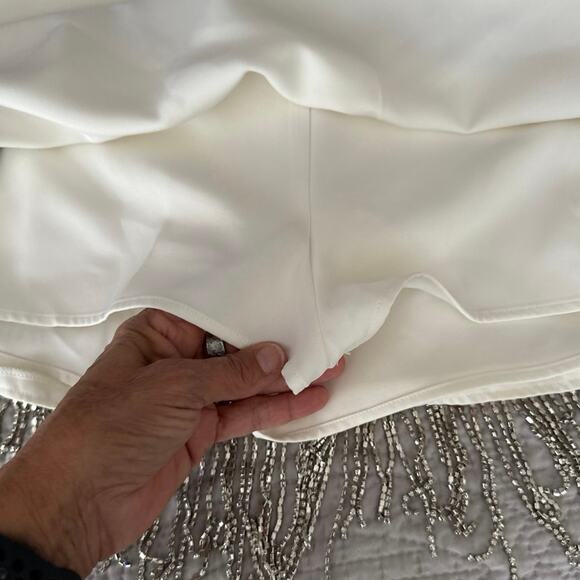 Gianni Bini Anya Rhinestone Fringe Jacket Skort Set 12 White Festival Concert - Picture 14 of 16